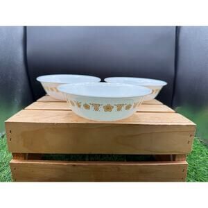 Vintage Corelle Corning Butterfly Gold Cereal Bowls-  Set of 3 – 1970s